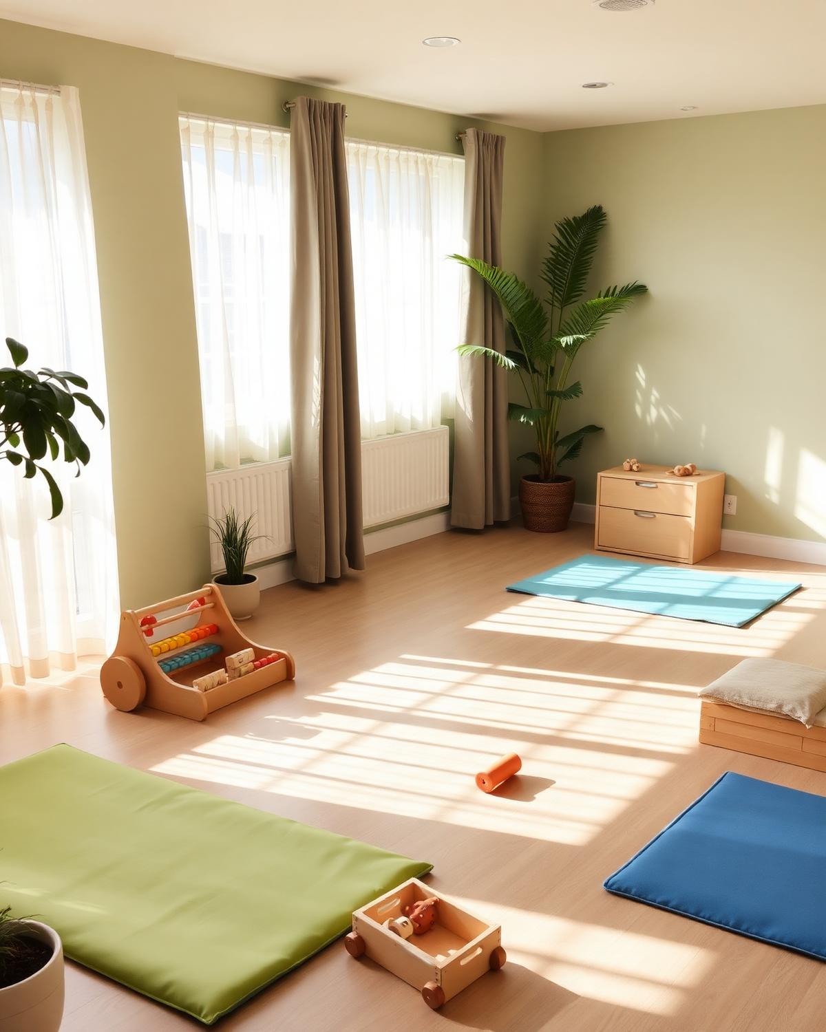 Sala de fisioterapia pediátrica acolhedora